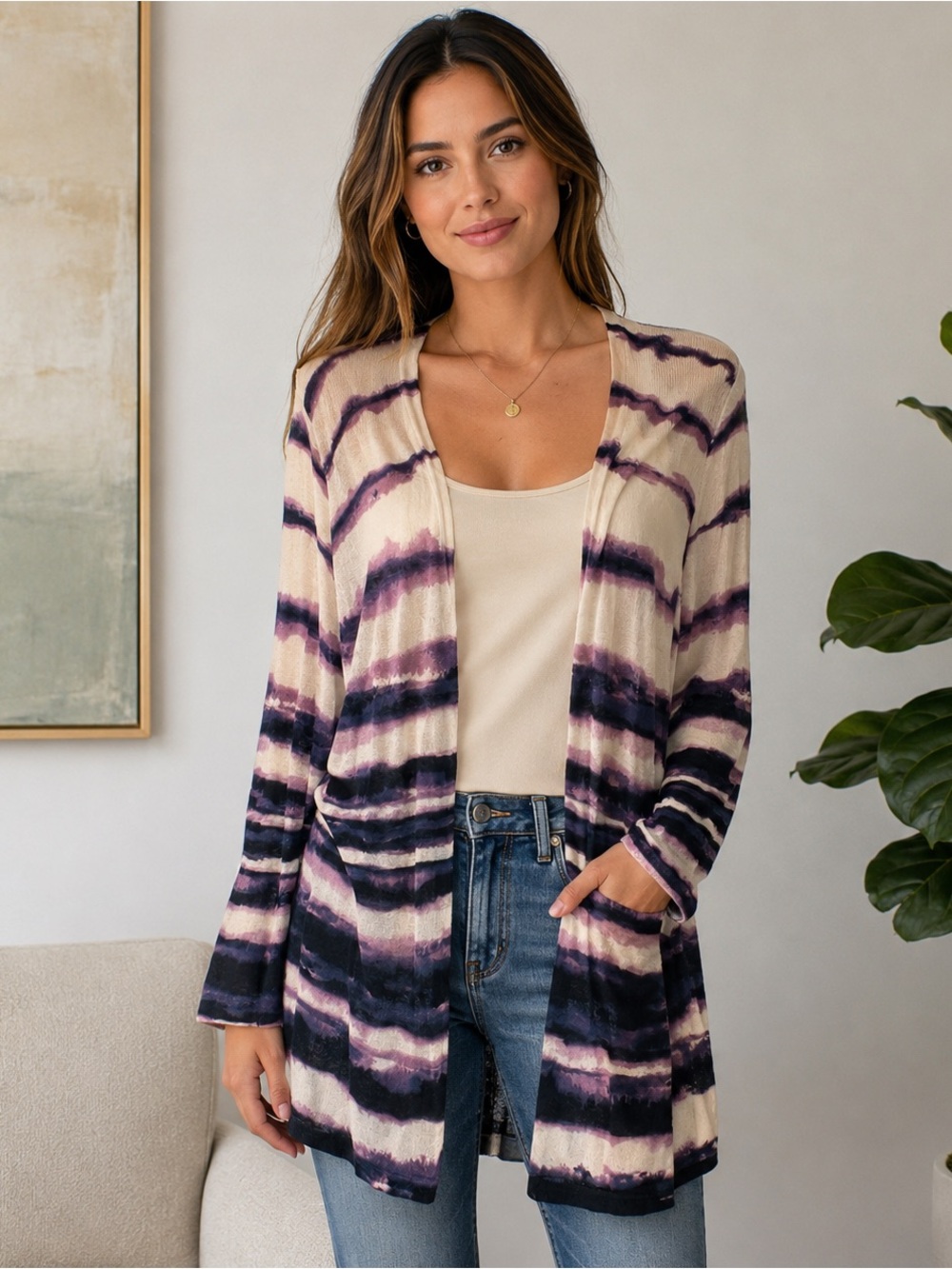 Chicos Purple Open Front Cardigan XL Lightweight fall Layerable cover-up